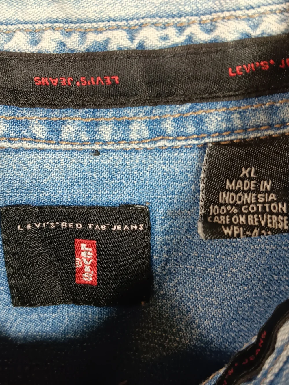 Vintage 90s Levis Shirt Mens XL Blue Denim Red Tap Metal Button Oversized Work